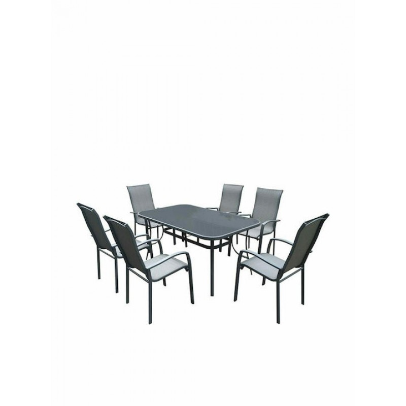 VERONA Set Τραπεζαρία Κήπου: Μέταλλο - Textilene Ανθρακί, :Τραπέζι 160x96 + 6 Πολυθρόνες Κωδικός: [Ε-00016309] Ε272